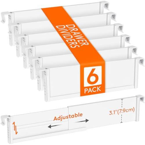 Lifewit Hanging Kitchen Drawer Dividers 3.1" High, 10-17" Adjustable Drawer Organizers for Utensils, Expandable Dresser Separators in Kitchen/Bedroom/Bathroom/Vanity/Office, White(6 Pack)
