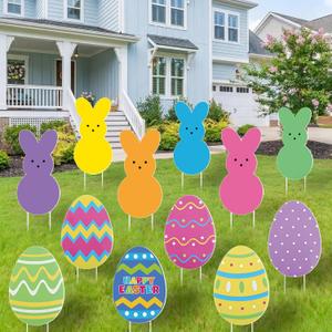 2 x 12PCS Easter Yard Signs Outdoor Decorations, Easter Bunny & Colorful Egg Garden Stakes for Lawn, Patio, Front Yard, Spring Holiday Outdoor Decor