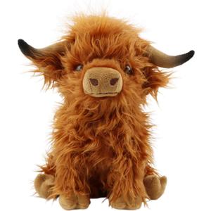 Cute Highland Cows Stuffed Animals,10.5 inches Realistic Cow Plush Toy,Highland Cattle Farm Toy Present for Adults Kids Boys Christmas Halloween Girls Birthday Plush Present