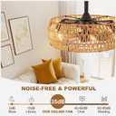 20" Boho Ceiling Fans with Lights and Remote Control,Rattan Caged Fandelier Fan Lighting,6-speed Low Profile Ceiling Fan,Quiet Flush Mount Ceiling Fan with Light for Bedroom,Kitchen,Dining,Nursery