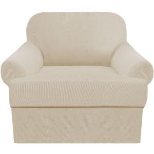 2-Piece T-Cushion Chair Slipcover Set Stretch Sofa Cover for T-Cushion Armchairs & Chairs (Fits Width Up to 47") Washable Furniture Protector with T-Shaped Seat Cover (Nature, Chair)