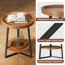 Gadroad Round End Table with Storage Shelf, 2 Tier Farmhouse Side Table Nightstand for Living Room, Bedroom, Wood Tabletop & Black Metal Frame, Brown 15.7 * 15.7 * 23.0inches