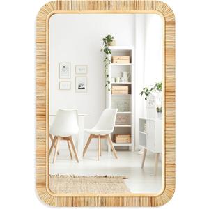 Barnyard Designs Rattan Wall Mirror, Rectangular Natural Woven Rattan Frame, Indoor Decorative Mirror for Bedroom Living Room Entryway (24" x 36", Rectangular)