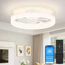 VOLISUN Low Profile Ceiling Fans with Lights and Remote, 16in Fandelier Ceiling Fan Flush Mount, 3000K-6500K Smart Bladeless LED Fan Light, White Modern Ceiling Fans with Lights for Bedroom