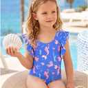 Girls One Piece Cute Swimsuit with Ruffled Straps, UPF 50+ Beach Bathing Suit for Toddler Girls, Size 3M-12Y