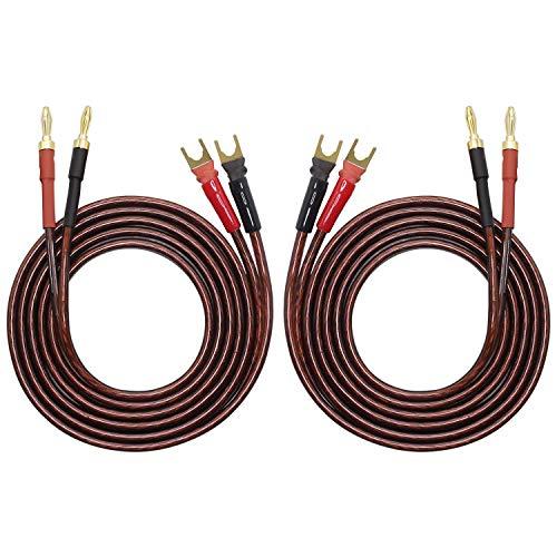 XMSJSIY HiFi OFC Speaker Wire with Spade Plug to Banana Plug Speaker Jumper Cable, 4 Banana Plug to 4 Y-Shaped Fork Plug Gold-Plated Extension Jumper for Speaker Amplifiet -2M（6.56Ft