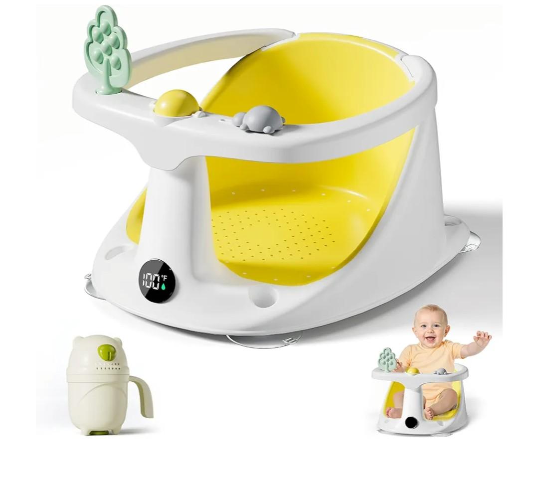 Baby Bath Seat for Babies 6 Months & Up  Bathtub Seats for Babies Sitting Up with Rinse Cup, NonSlip, Comfortable, Infant Bath Essentials, Yellow