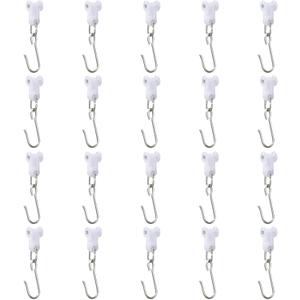 Stainless Steel Curtain Hooks with Dual Wheel - Curtain Track Hooks for Ceiling and Room Divider, 20 Pack