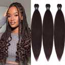 Chocolate Brown Braiding Hair Pre stretched Kanekalo Prestretched Braiding Hair Extensions 26 inch Synthetic Hair for Braiding Feed in Braids (26", Pack of 3)
