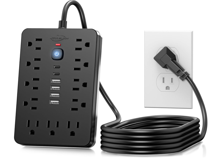 JouleLoom 6 FT Flat Plug Surge Protector Power Strip,11 Multiple AC Outlets with 6 USB Ports (2 USB C), 6 Feet Extension Cord, 1250W/10A, One Touch Switch Button, 17 in 1 Compact powerstrip