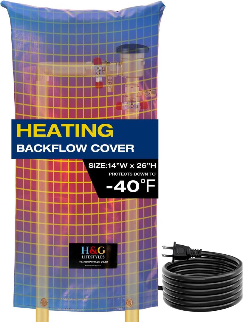 H&G Lifestyles Heated Backflow Cover for Winter,Sprinkler Covers with Heating Pads, Water Pipe Insulation -40F,Waterproof Winterrpoof Sunprotection Oxford Cloth Fabric 14" W x 26" H
