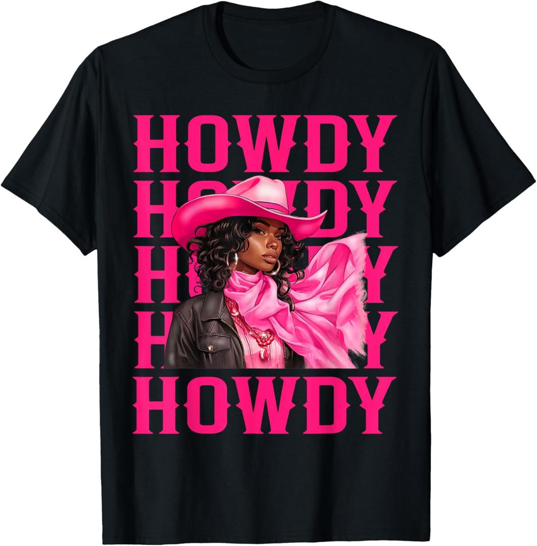 Howdy Western Cowgirl African American Black Women Girls T-Shirt, S