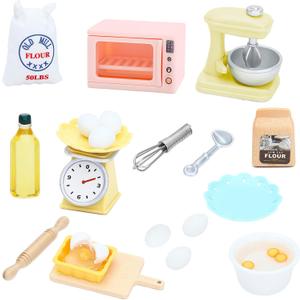 ONEST 26 Pieces Miniature Dollhouse Accessories Mini Stuff with Stand Mixer Kitchen Scale Flour Rolling Pin and Others for Dollhouse Kitchen Toys