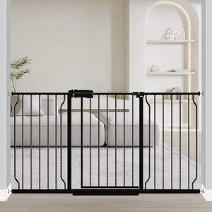 Extra Wide Baby Gate with Door 53.4-62 Inch Pressure Mounted, Auto Close Child Baby Gates for Doorways No Drill, Walk Through Dog Gate Indoor for The House, Black