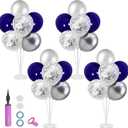 Balloon Stand with Silver and Navy Blue Balloons, Centerpiece Table Decorations for Birthday Wedding Anniversary New Year Graduation Decorations Class of 2025(Silver navy set4)