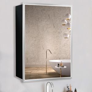 24x30 Inch Aluminum Framed Bathroom Medicine Cabinet Surface Mount Single Door Storage, Silver