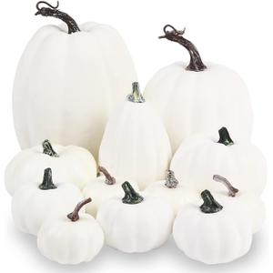 LOMIMOS 12pcs Halloween White Decorative Pumpkins, Assorted Size Artificial Pumpkins for DIY Fall Harvest Thanksgiving Home Decorating Embellishing and Displaying