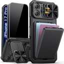 SSLOTSCASE for iPhone 17 Pro Case with 2X Privacy Screen Protector, Card Holder & Kickstand & Slide Camera Lens Cover & Camera Stand & Wallet, Military-Grade Phone Case Cover for iPhone 17 Pro, Black
