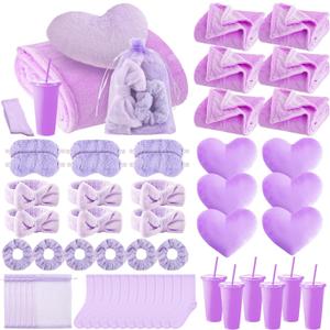 Fanfanwin 48 Pcs/6 Set Sleepover Party Supplies, Purple, Solid Color