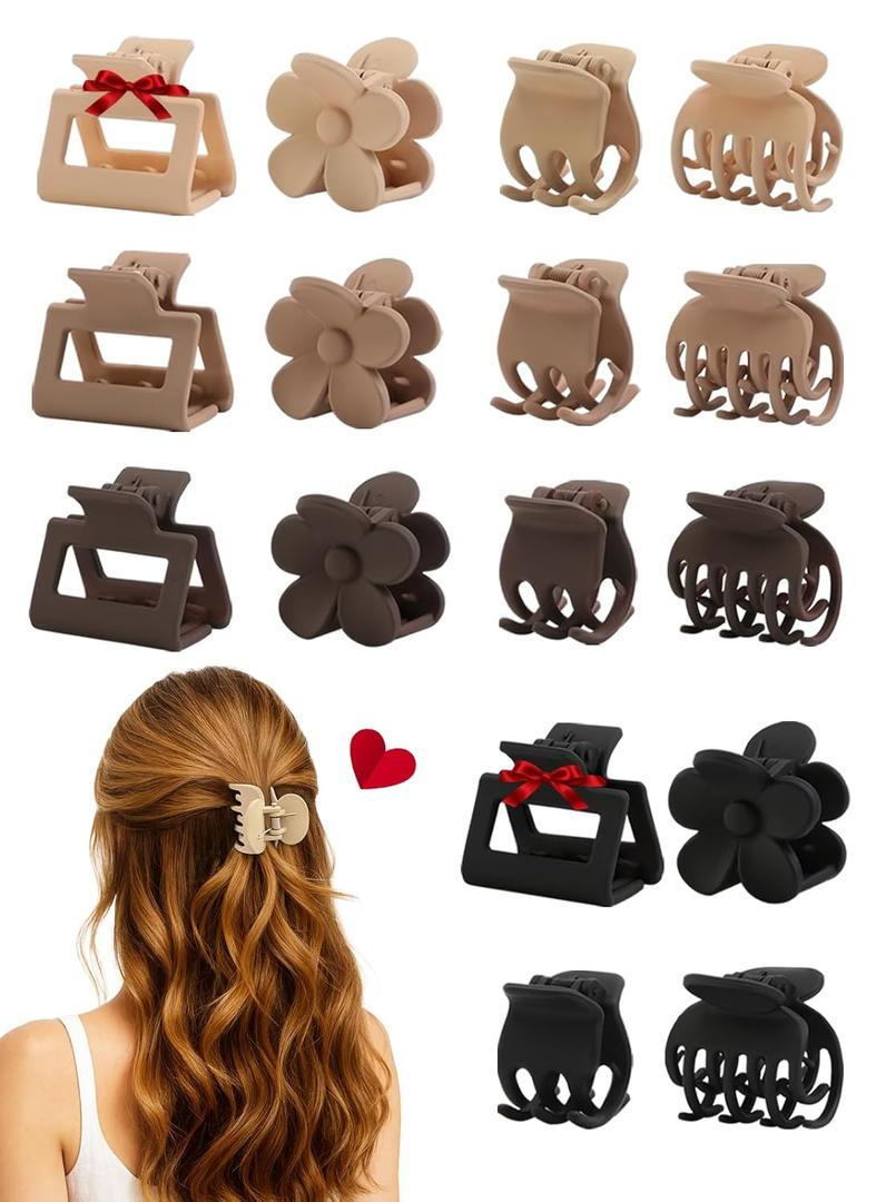 16 PCS Small Hair Clips for Women & Girls, Durable Matte Claw Clips for Thin Hair, Strong Hold NonSlip Medium Hair Claw Clips, Mini Hair Clips, Cute Hair Accessories, 4 Shapes Gifts Holiday (Neutral)