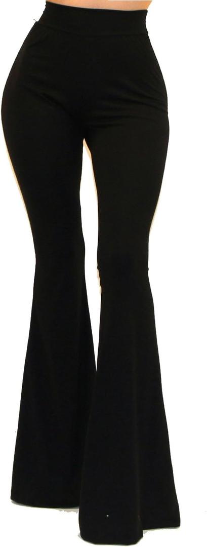 Vivicastle Women's USA Lightweight Boho Comfy Stretchy Bell Bottom Flare Pants (Large)