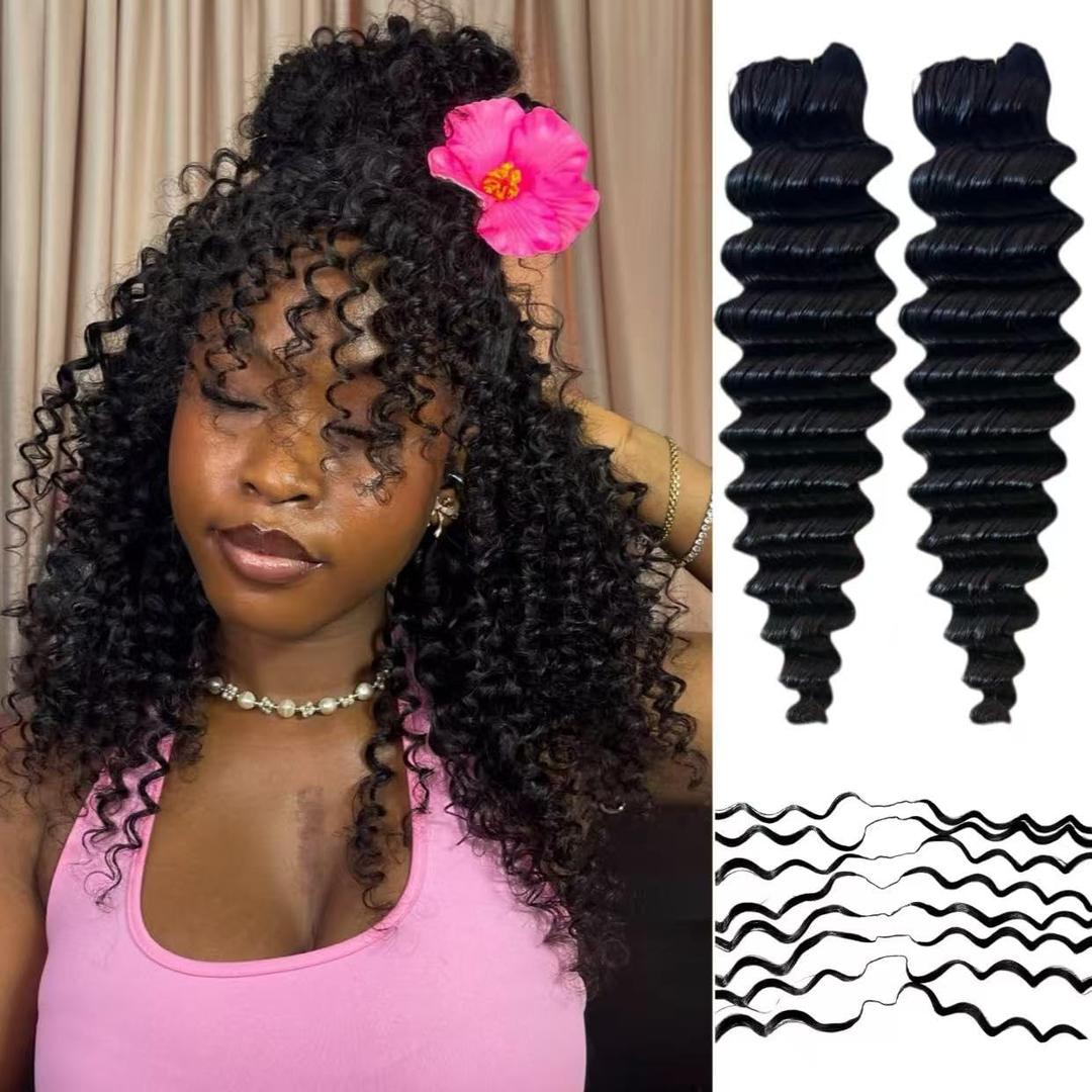 Deep Wave Knotless Pre-Separated Crochet Hair Extensions Human Hair Loose Wave Crochet Hair Natural Black Machine Made Feather Human Hair Extension 16inch 240g