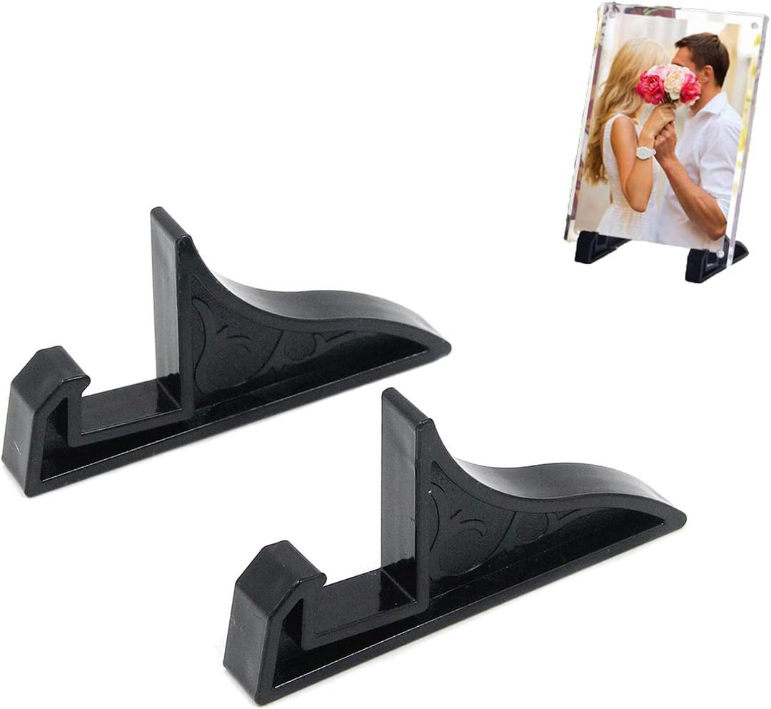 Semetall 2 Pack Multifunction Plastic Display Stand Plate Holder,Small Picture Frame Holder (Black)