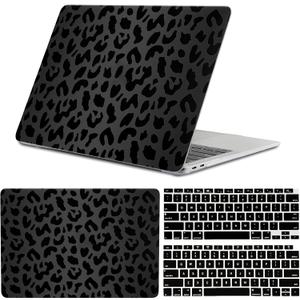 Compatible with MacBook Air 13 inch Case,2020 2019 2018 Release,(A2337 M1 A2179 A1932),with Touch ID and 2 Pack Keyboard Protectors,Laptop Plastic Hard ShellBlack Leopard Cheetah Pattern