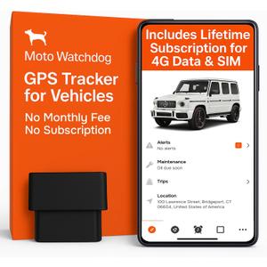 GPS Tracker for Vehicles, No Monthly Fee, No Subscription, 4G SIM and Data Included, Business Fleets, Speeding Alerts, Trip History, Mileage Tracking, Geofence, OBD, USA Developed, Moto Watchdog