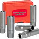 5PCS Deep Bolt Extractor Kit, Easy Out Spark Plug Extractor Socket Set, Ez Out Lug Nut Removal Tool for Removing Deeply Trapped Stripped, Broken, Damaged Hexagon Bolts, Threaded Pipes Stud & Screw