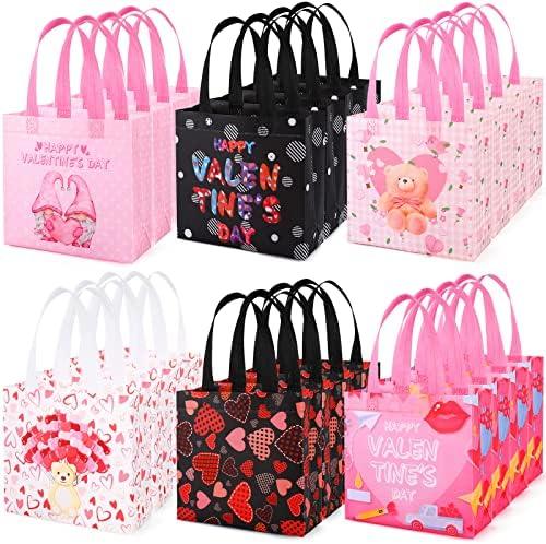 YANGTE 24pc Reusable Valentines Tote Bags with Handles, Non-Woven Gift Bags for Kids Party Favor, Classroom Gift Exchange