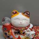 Lucky Statue Cat with Waving Arm-Chinese Ceramic, Japanese Fortune Cat,Large Moving Arm Good Luck Cat for Home, Office, Store Decor (YS1102)