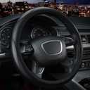 KAFEEK Steering Wheel Cover, Universal 15 inch, Microfiber Leather, Anti-Slip, Odorless, Black Lines