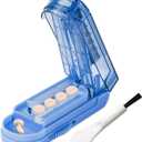 JohnBee Pill Cutter Splitter for Small and Tiny Pills. Adjustable Pill Splitter Accurately Cuts Multiple Pills at Once. Sharp Blade with Safety Guard. Non-Slip Silicone Edge (Dark Blue)