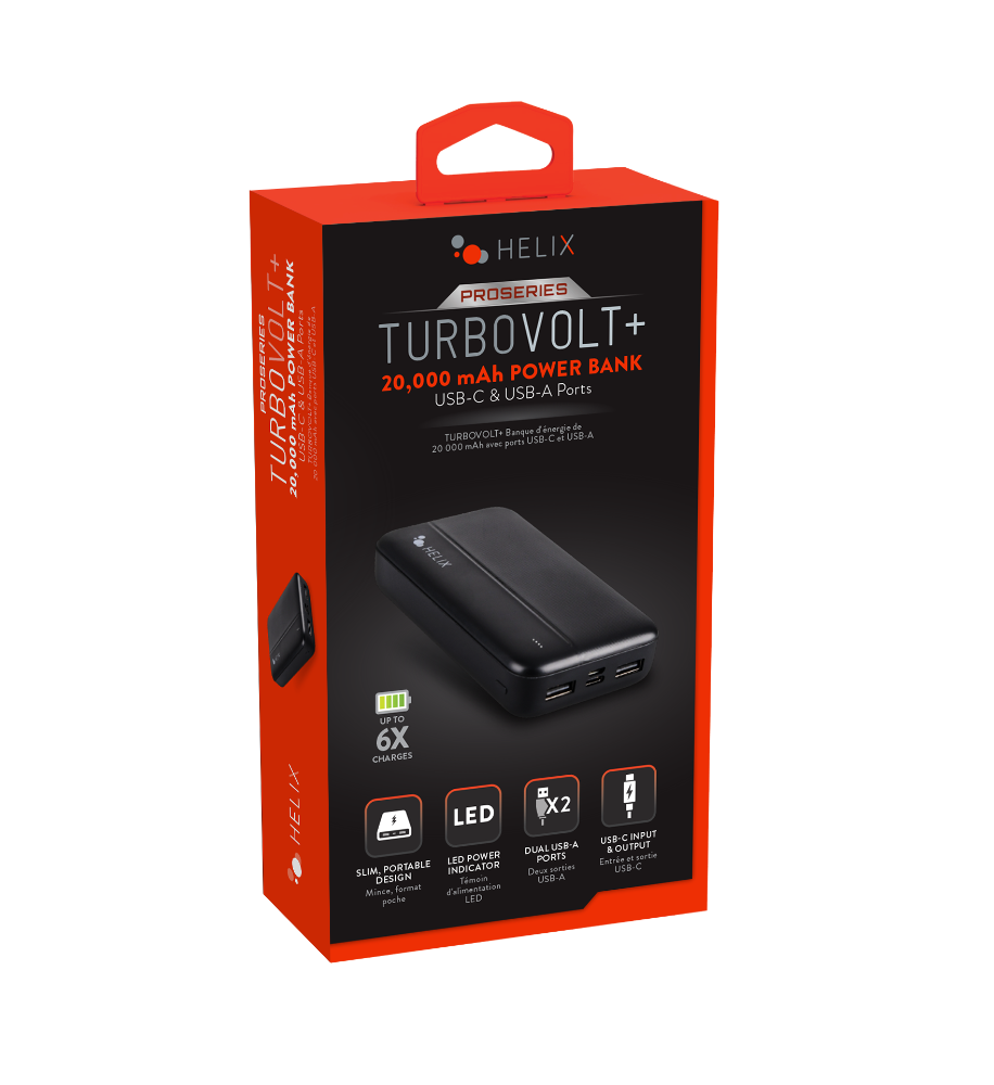 Helix TurboVolt+ Black 20000 mAh Power Bank with USB-A and USB-C Ports ETHPB20N