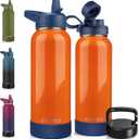 CIVAGO 40 oz Insulated Water Bottle With Straw, Stainless Steel Sports Water Cup Flask with 3 Lids (Straw, Spout and Handle Lid), Double Walled Travel Thermal Canteen Mug, Deep Orange