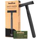 Bambaw Safety Razor for Men with 5 Blades, Double Edge Safety Razors for Men, Sustainable Single Blade Razor, Zero Waste Metal Razors - Black