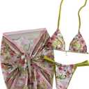RoseSeek Women's 3 Piece Floral Bikini Sets Halter Bras and Thongs with Tie Front Skirts Summer Beachwear, Small