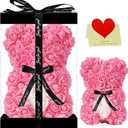 Double Couple Gift for Mom Women-Rose Cute Bear - Rose Adorable Teddy Artificial Bear - Best Gift for Valentines Day, Mothers Day, Anniversary, Birthdays- Clear Gift Box Included!10 Inches Tall