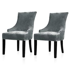 Lellen Velvet Stretch Wingback Chair Cover Slipcover - Reusable Protector Cover for Dining Room Banquet Home Decor etc Machine Washable Hand Washable (Charcoal Grey, 2PC)