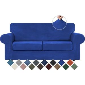 WEERRW Velvet Couch Covers for 2 Cushion Couch Sofa - High Stretch Luxury Velvet Plush 3 Pieces Sofa Slipcovers with Elastic Bottom, Furniture Protector for Pets, Machine Washable, Royal Blue, Medium