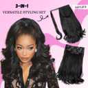 VAVANGA 6PCS Half Up Half Down Ponytail Set, 3 in 1 Kinky Straight Clip in Wrap Ponytail Hairpiece Black 16inch Long Thick Yaki Pony Tail with Clip in Hair Pieces for Women - #1B, 16"