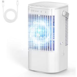 Portable Air Conditioners, 4-in-1 Mini Small Air Conditioner Evaporative Air Cooler Fan with 1000ml Water Tank, 3 Speeds & 7 LED Lights, Personal Mini AC with Timer for Bedroom, Desktop, Home, Office
