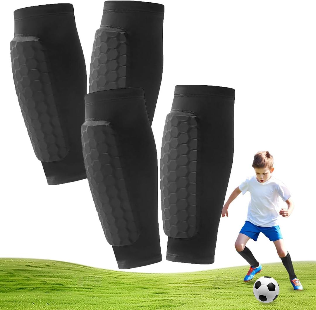 2 Pairs Soccer Shin Guards, Shin Guards Soccer Kids Youth Adult Calf Compression Sleeve with Honeycomb Pads Lightweight Calf Protective Gear for Football & Baseball Boxing MTB for Boys, Girls, Large