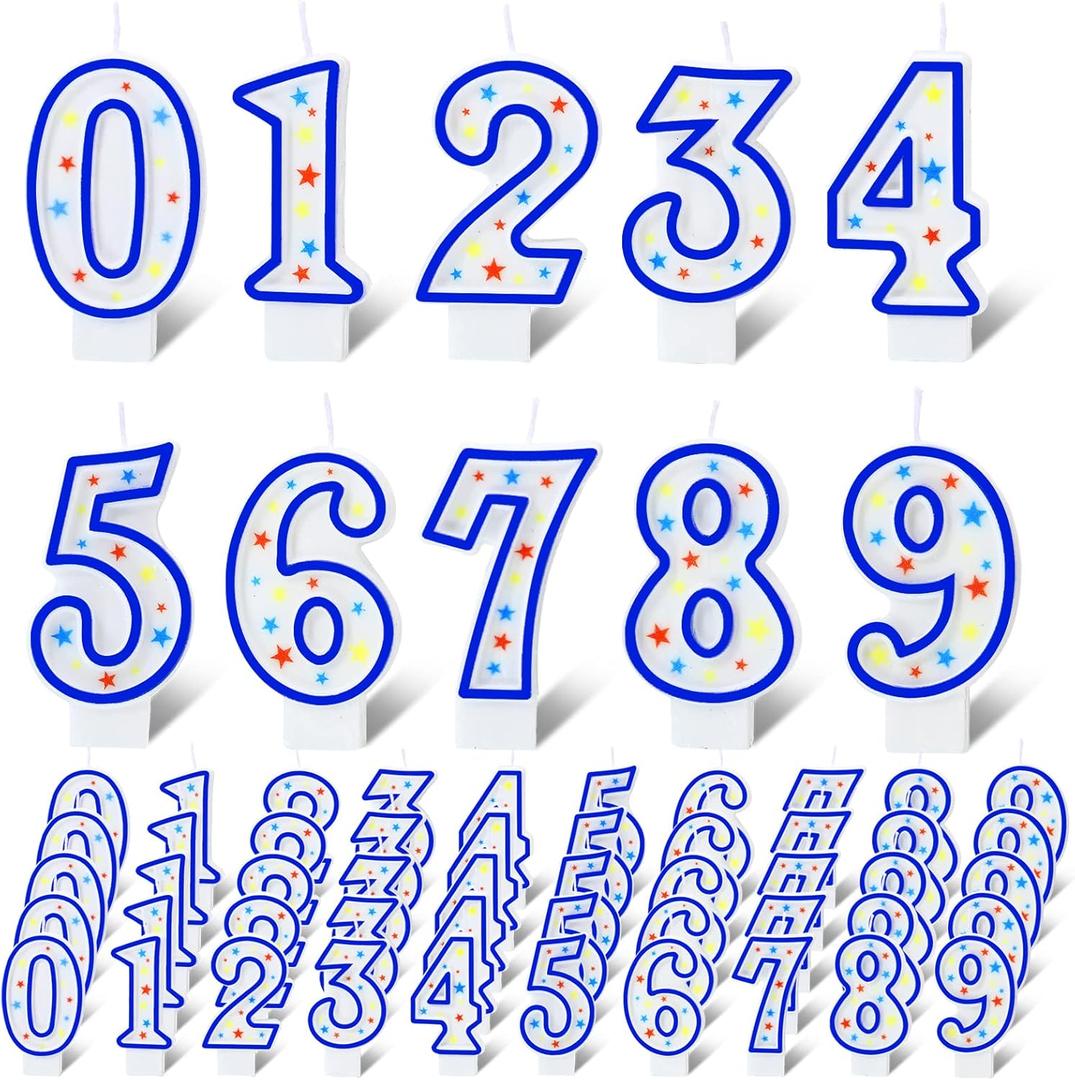 MTLEE 50 Pcs Birthday Number Candles, Polka Dot Colorful Birthday Cake Candles, 0-9 Cake Topper Candle Decoration for Birthday Wedding Anniversary Reunions Celebration Party (Blue)