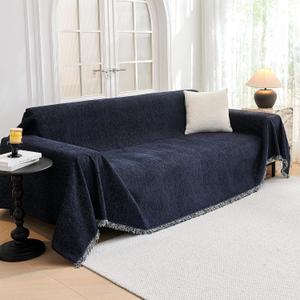MYSKY HOME Couch Cover for Dogs Washable Couch Covers for 3 Cushion Couch Sofa Super Soft Sofa Slipcover Non Slip Sofa Cover, Chenille Sofa Covers for Dogs, Furniture Protector, 91"x134", Navy Blue