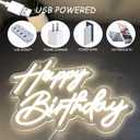 Happy Birthday Neon Sign for Wall Decor, 1712 Inch Warm White LED Neon Light Signs, Art Decoration Happy Birthday Neon Light Sign for All Birthday Party Decoration with 2 Pcs Pasters