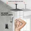 SR SUN RISE 16 Inches Matte Black Shower Set System Bathroom Luxury Rain Mixer Shower Combo Set Ceiling Mounted Rainfall Shower Head Faucet (Contain Shower Faucet Rough-In Valve Body and Trim)