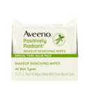Aveeno Positively Radiant Makeup Remover Wipes, Oil Free, Alcohol Free, Non-Comedogenic Facial Cleansing Wipes, Gentle Face Wipes for Sensitive Skin, Travel Makeup Wipes, Twin Pack, 2 x 25 Ct