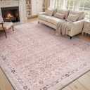 MontVoo-Vintage Area Rug 6X9 Pink Rugs for Living Room-Soft Distressed Printed Rugs for Bedroom-Non Slip Carpet-Machine Washable Rug for Dining Room Living Room Bedside Office